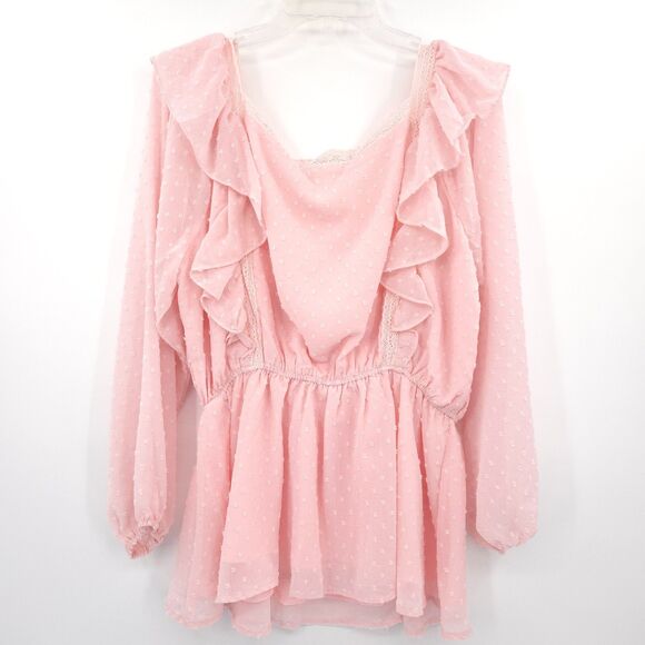 Savanna Jane NWT swiss dot ruffle cottagecore top Size 1X pink long sleeve - Picture 7 of 7